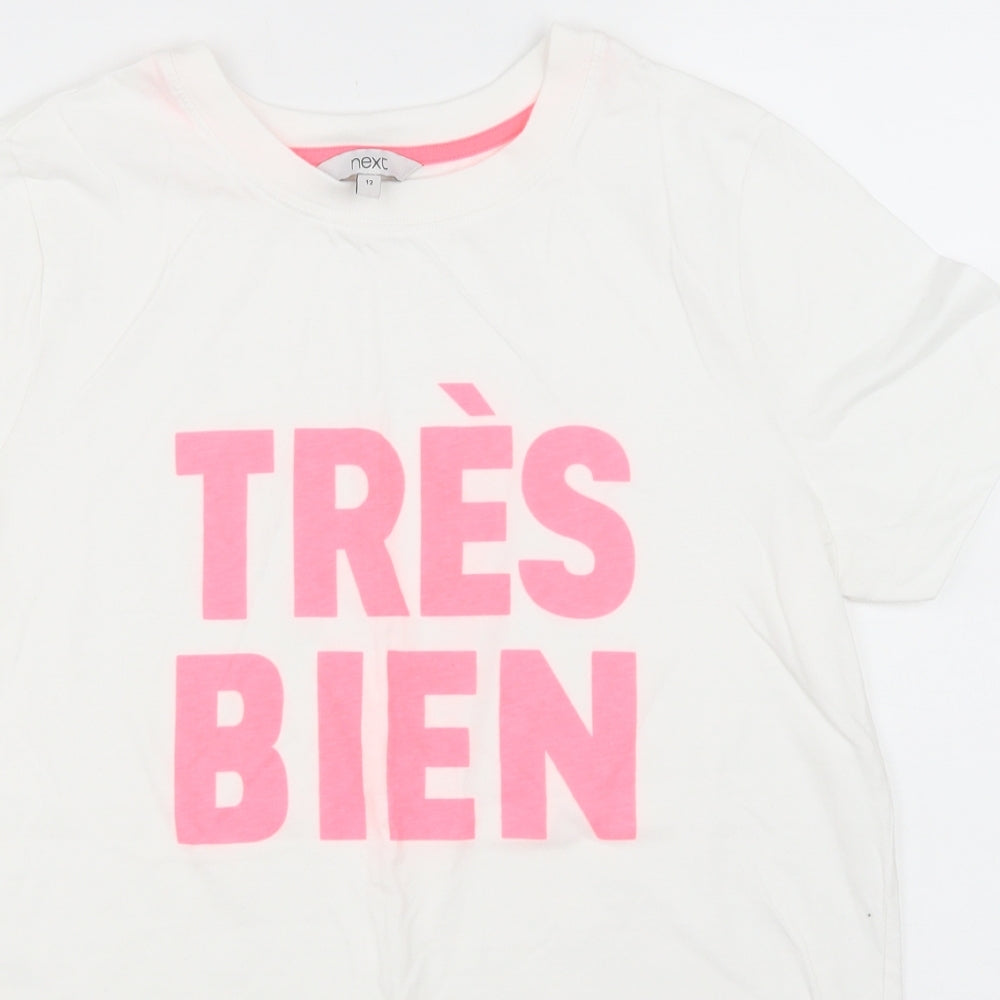NEXT Womens White 100% Cotton Basic T-Shirt Size 12 Round Neck - Tres Bien
