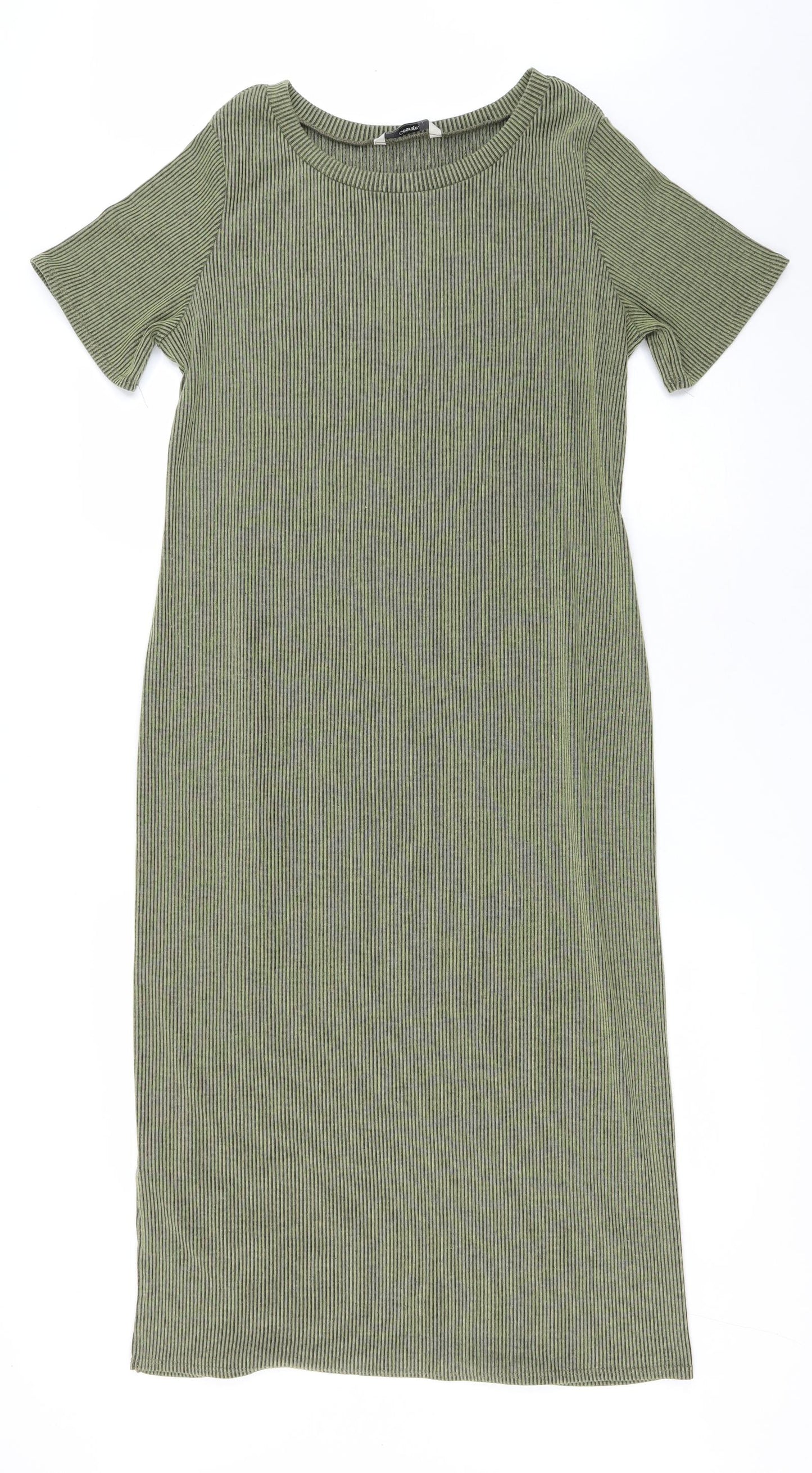 George Womens Green Striped Polyester Bodycon Size 14 Boat Neck