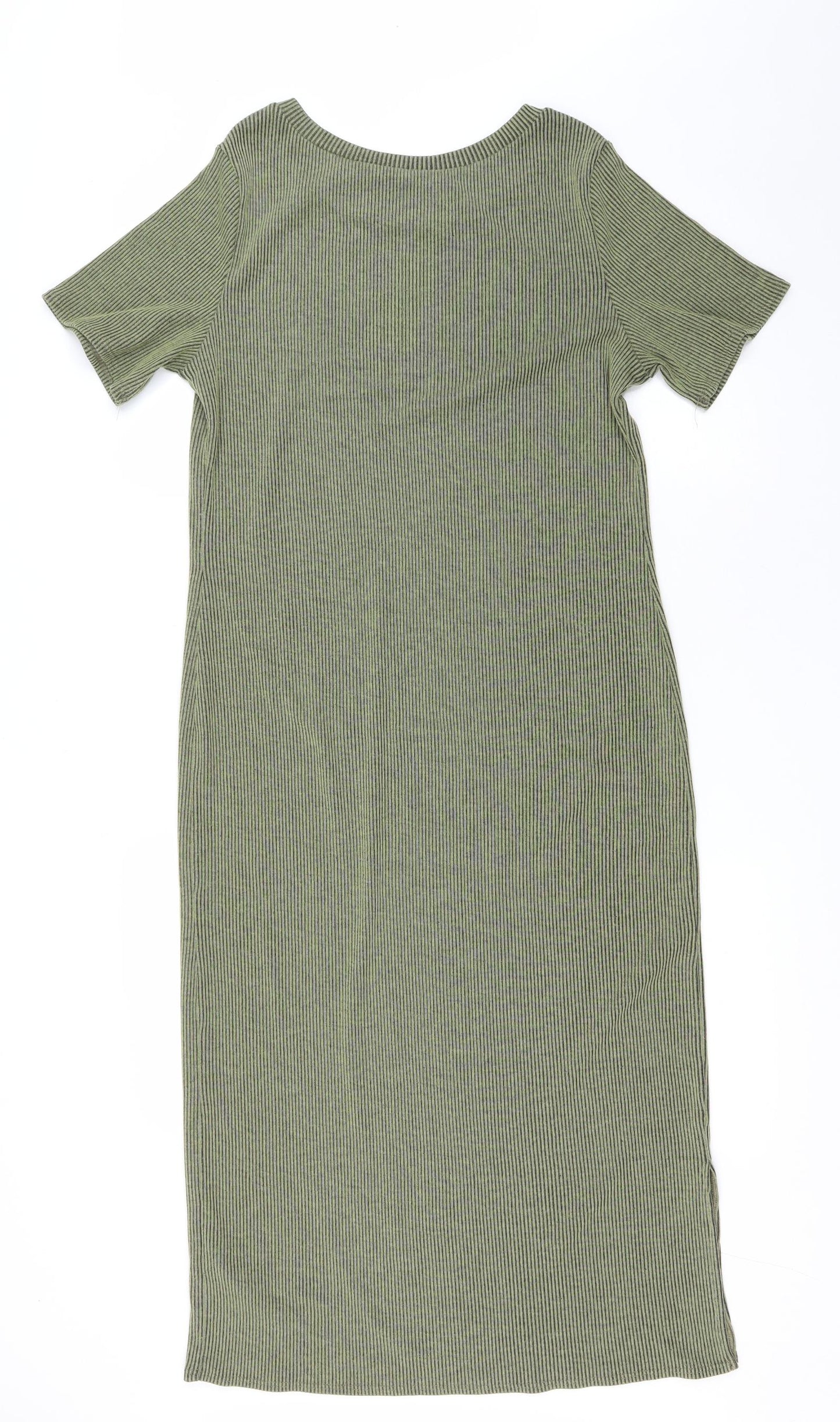 George Womens Green Striped Polyester Bodycon Size 14 Boat Neck