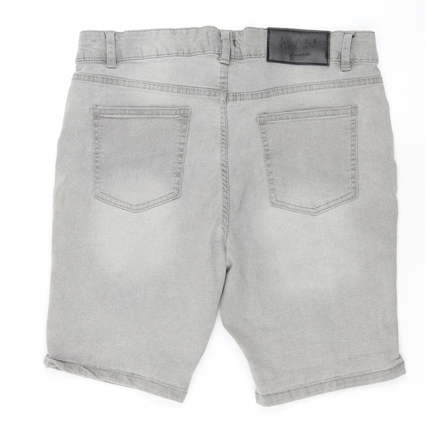 Boohoo Mens Grey Cotton Bermuda Shorts Size 32 Regular Button