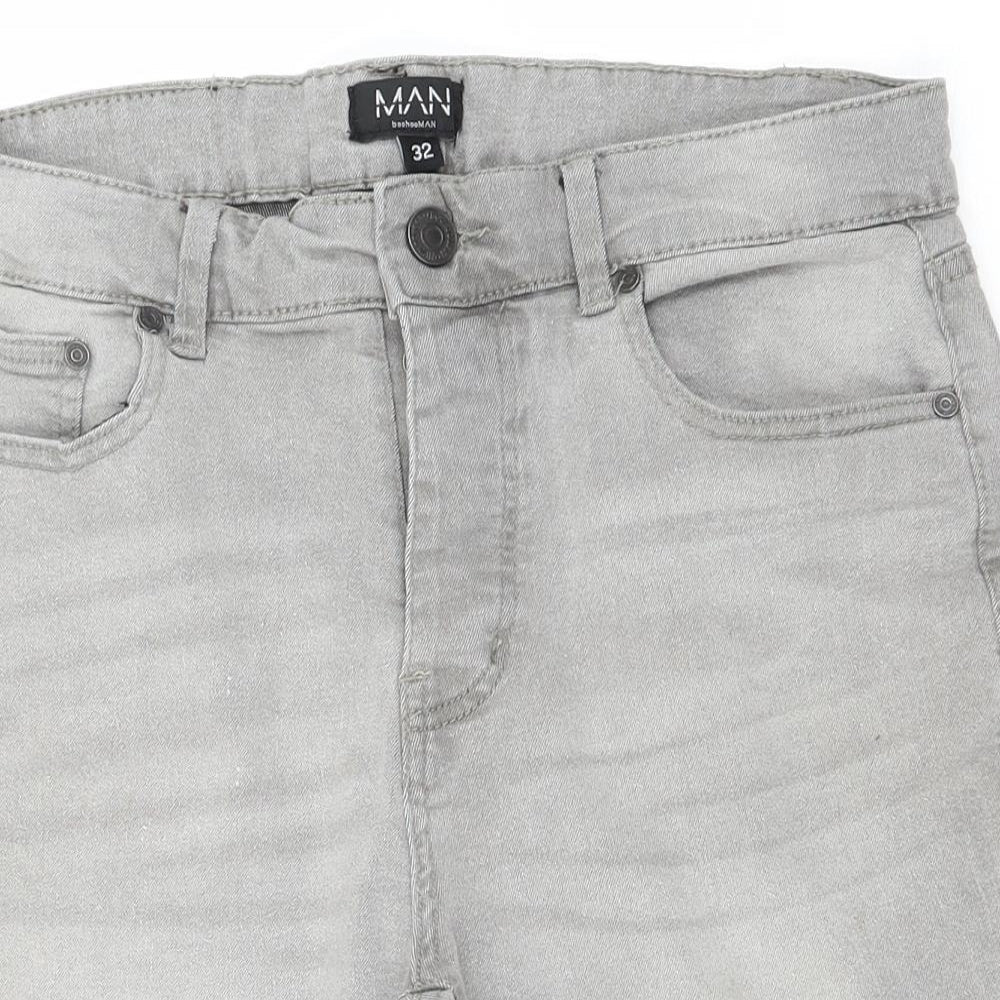 Boohoo Mens Grey Cotton Bermuda Shorts Size 32 Regular Button
