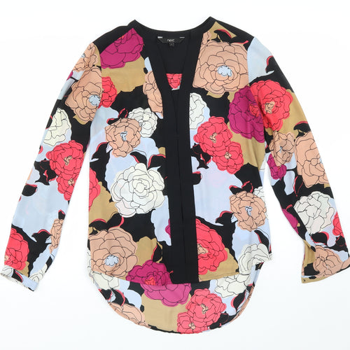 NEXT Womens Black Floral Polyester Basic Blouse Size 8 V-Neck