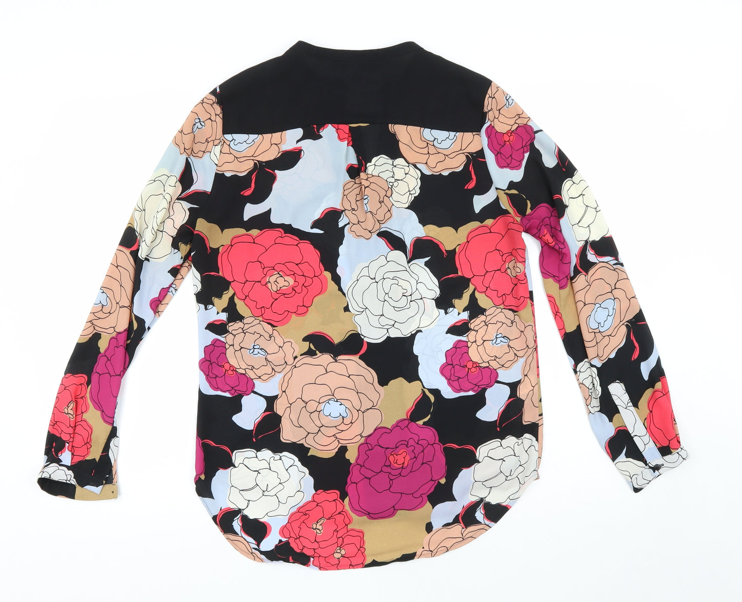 NEXT Womens Black Floral Polyester Basic Blouse Size 8 V-Neck