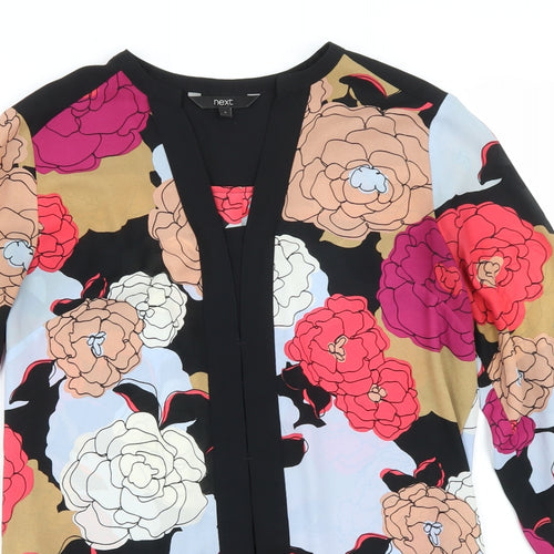NEXT Womens Black Floral Polyester Basic Blouse Size 8 V-Neck