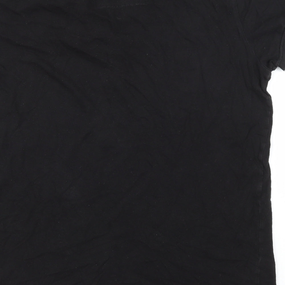 Easy Mens Black Cotton T-Shirt Size S V-Neck