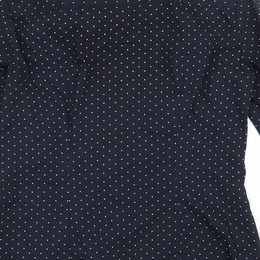 H&M Womens Blue Polka Dot Cotton Basic Button-Up Size XS Collared