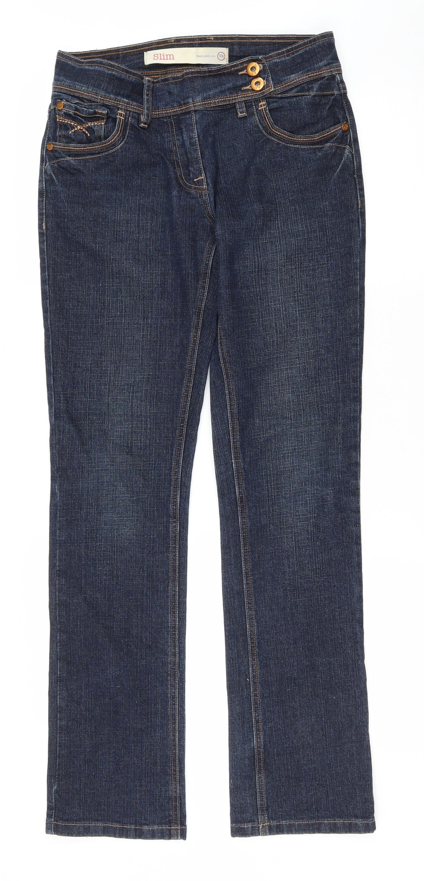 NEXT Womens Blue Cotton Straight Jeans Size 10 L29 in Slim Zip
