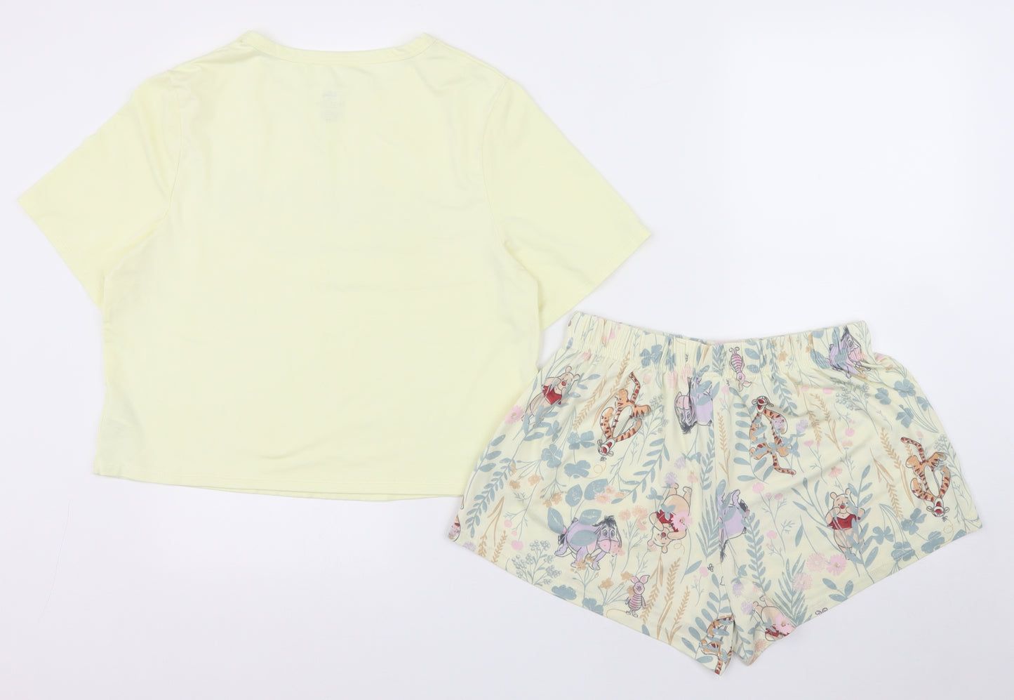 Primark Womens Yellow Geometric Polyester Top Pyjama Set Size 10 - Winnie The Pooh