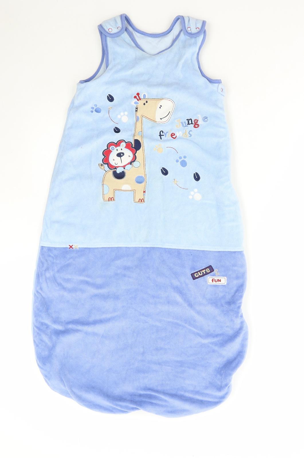 Dunnes Stores Baby Blue Cotton Bodysuit Outfit/Set Size 18-24 Months Zip - Jungle friends/sleepbag
