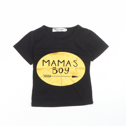 Phenovo Boys Black Polyester Basic T-Shirt Size 6-9 Months Round Neck Pullover - Mamas Boy