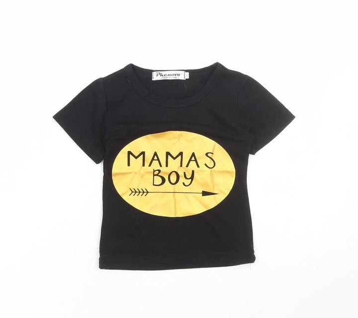 Phenovo Boys Black Polyester Basic T-Shirt Size 6-9 Months Round Neck Pullover - Mamas Boy