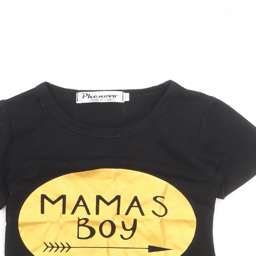 Phenovo Boys Black Polyester Basic T-Shirt Size 6-9 Months Round Neck Pullover - Mamas Boy