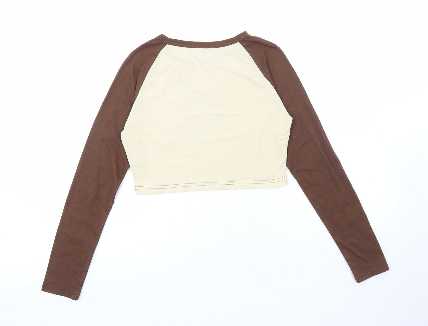 Cider Womens Beige Polyester Cropped T-Shirt Size M Round Neck - Fairy