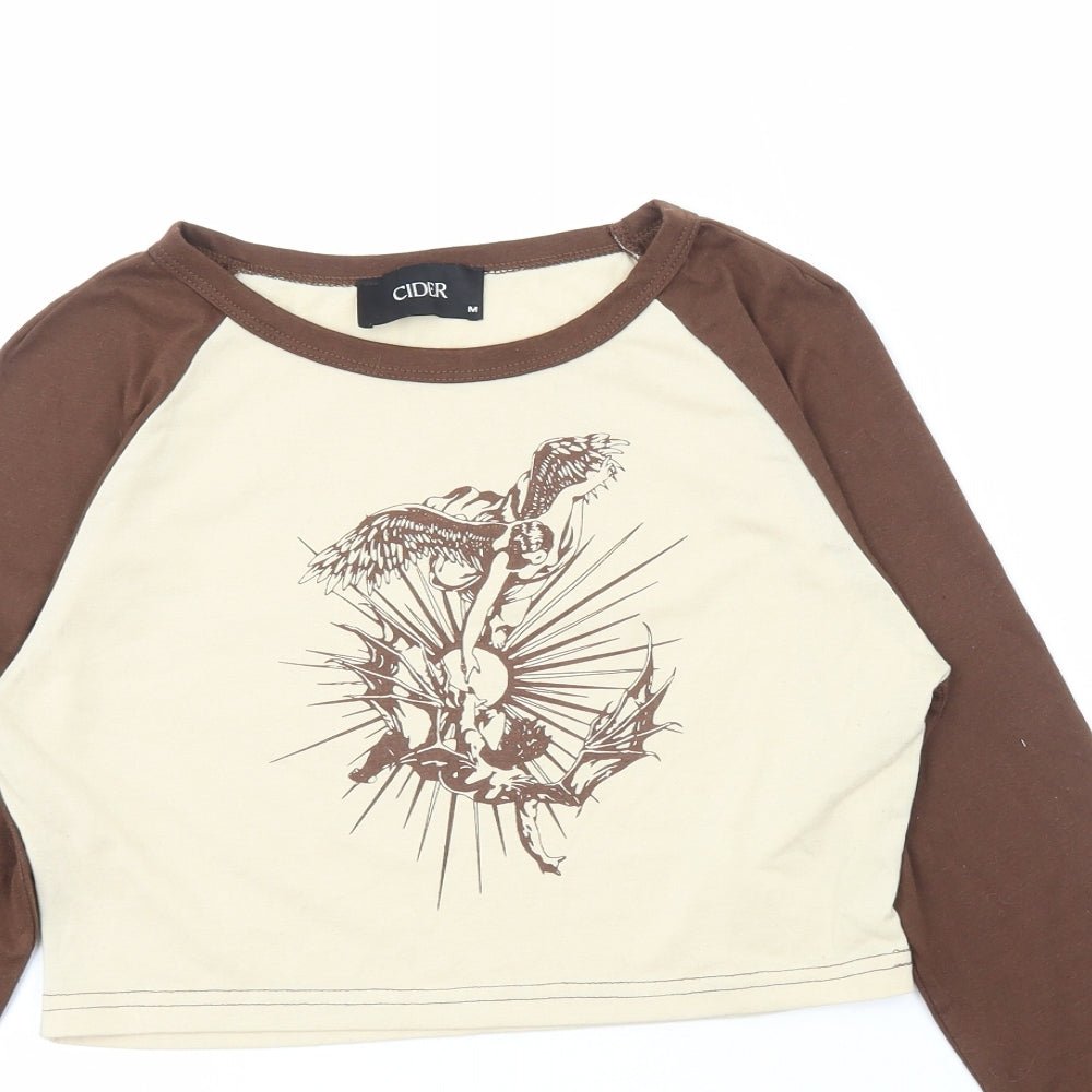 Cider Womens Beige Polyester Cropped T-Shirt Size M Round Neck - Fairy