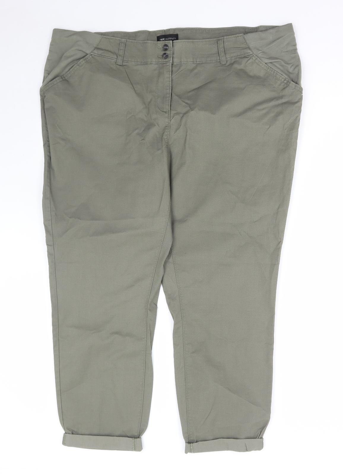 NEXT Womens Green Cotton Chino Trousers Size 18 L26 in Regular Button