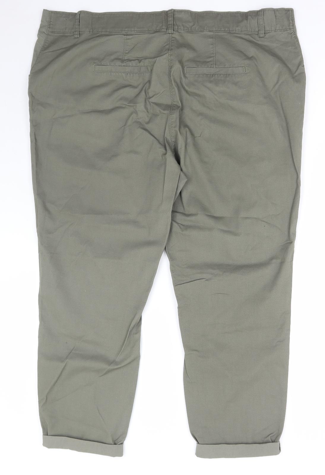 NEXT Womens Green Cotton Chino Trousers Size 18 L26 in Regular Button