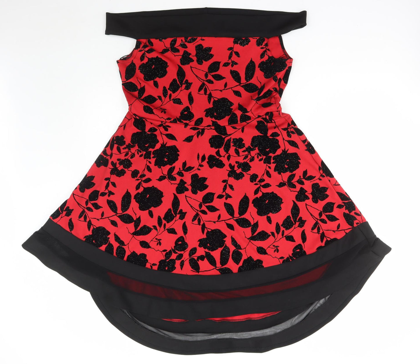 Quiz Womens Red Floral Polyester Fit & Flare Size 16 Off the Shoulder Pullover