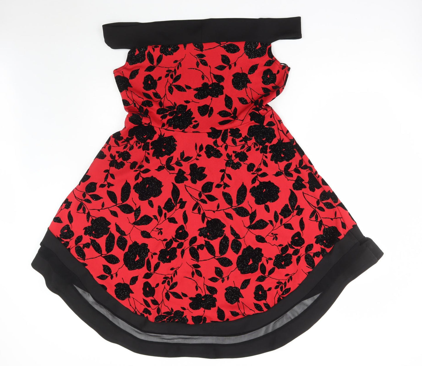 Quiz Womens Red Floral Polyester Fit & Flare Size 16 Off the Shoulder Pullover