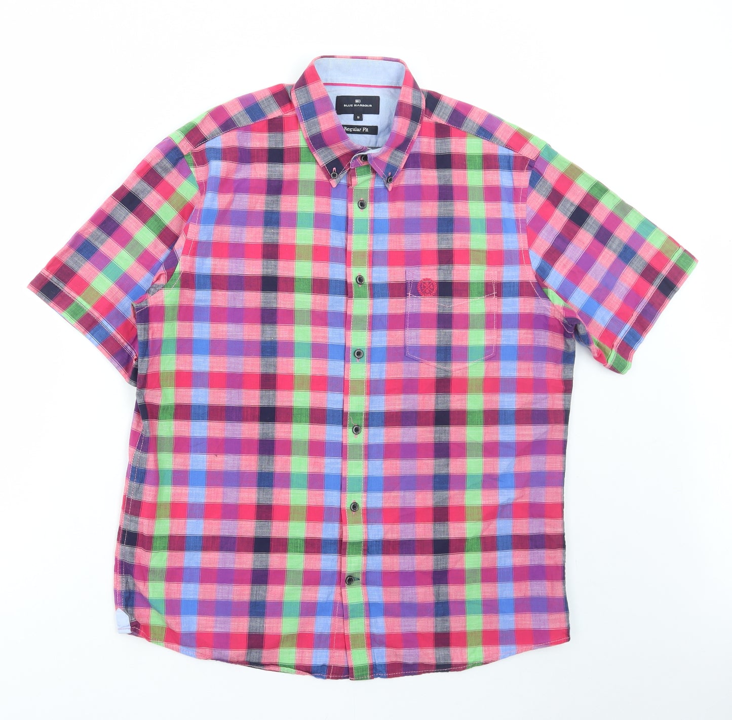 Marks and Spencer Mens Multicoloured Check Cotton Button-Up Size M Collared Button