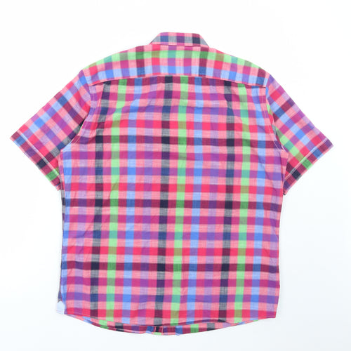 Marks and Spencer Mens Multicoloured Check Cotton Button-Up Size M Collared Button