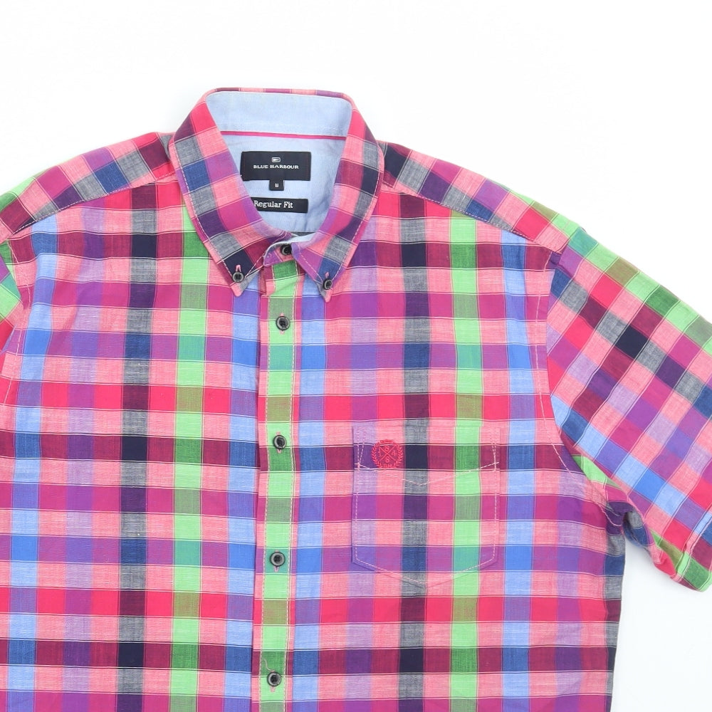 Marks and Spencer Mens Multicoloured Check Cotton Button-Up Size M Collared Button
