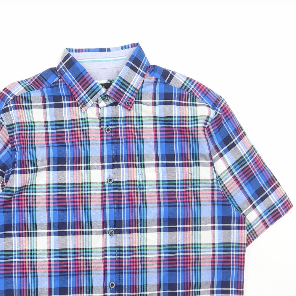 Marks and Spencer Mens Multicoloured Plaid Cotton Button-Up Size M Collared Button