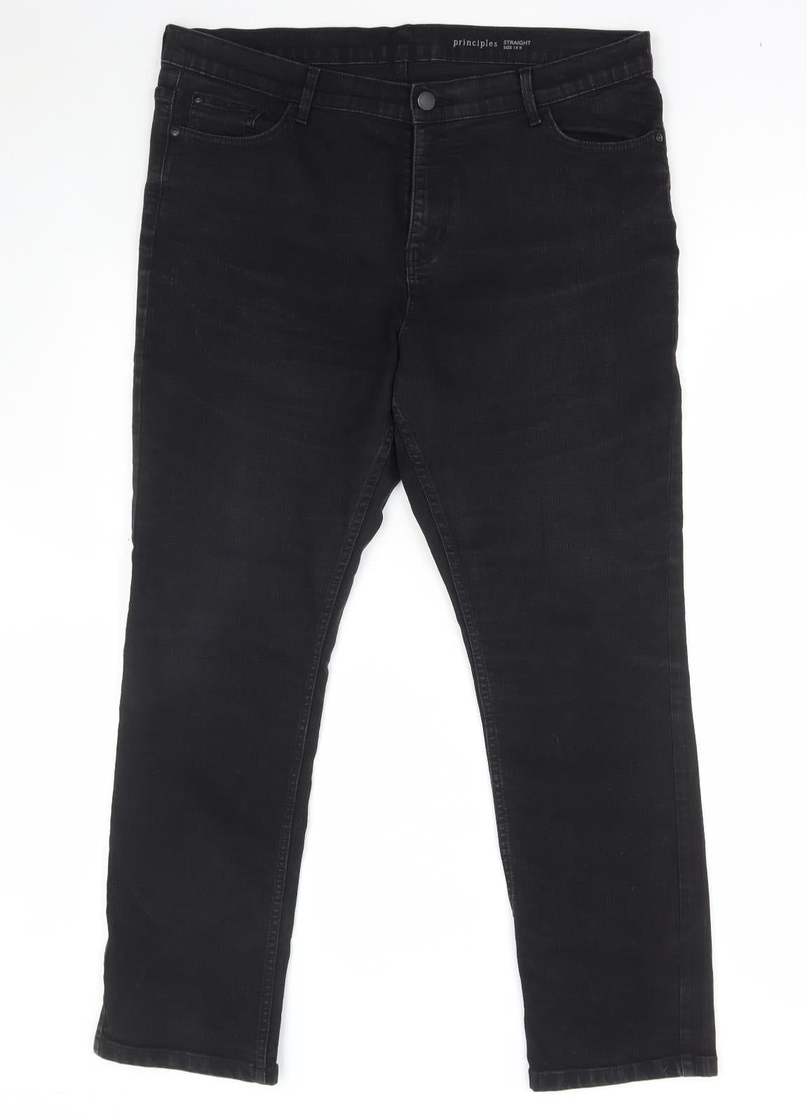 Principles Womens Black Cotton Straight Jeans Size 18 L29 in Regular Zip