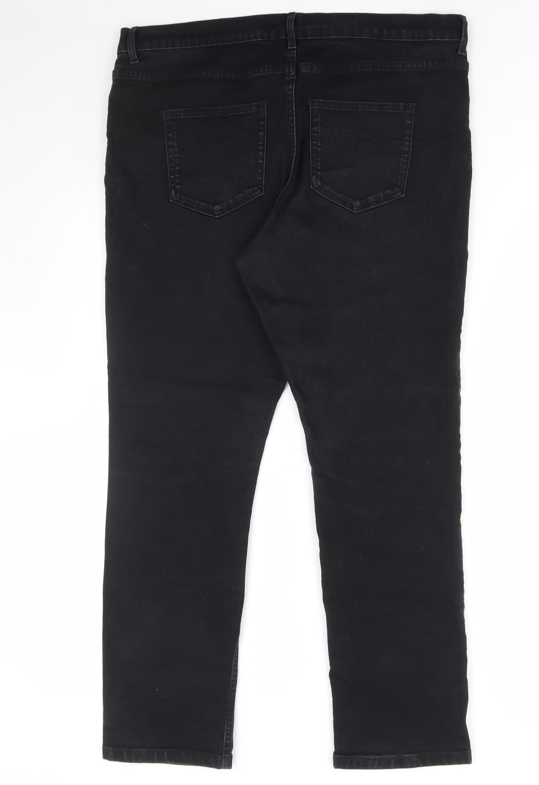 Principles Womens Black Cotton Straight Jeans Size 18 L29 in Regular Zip