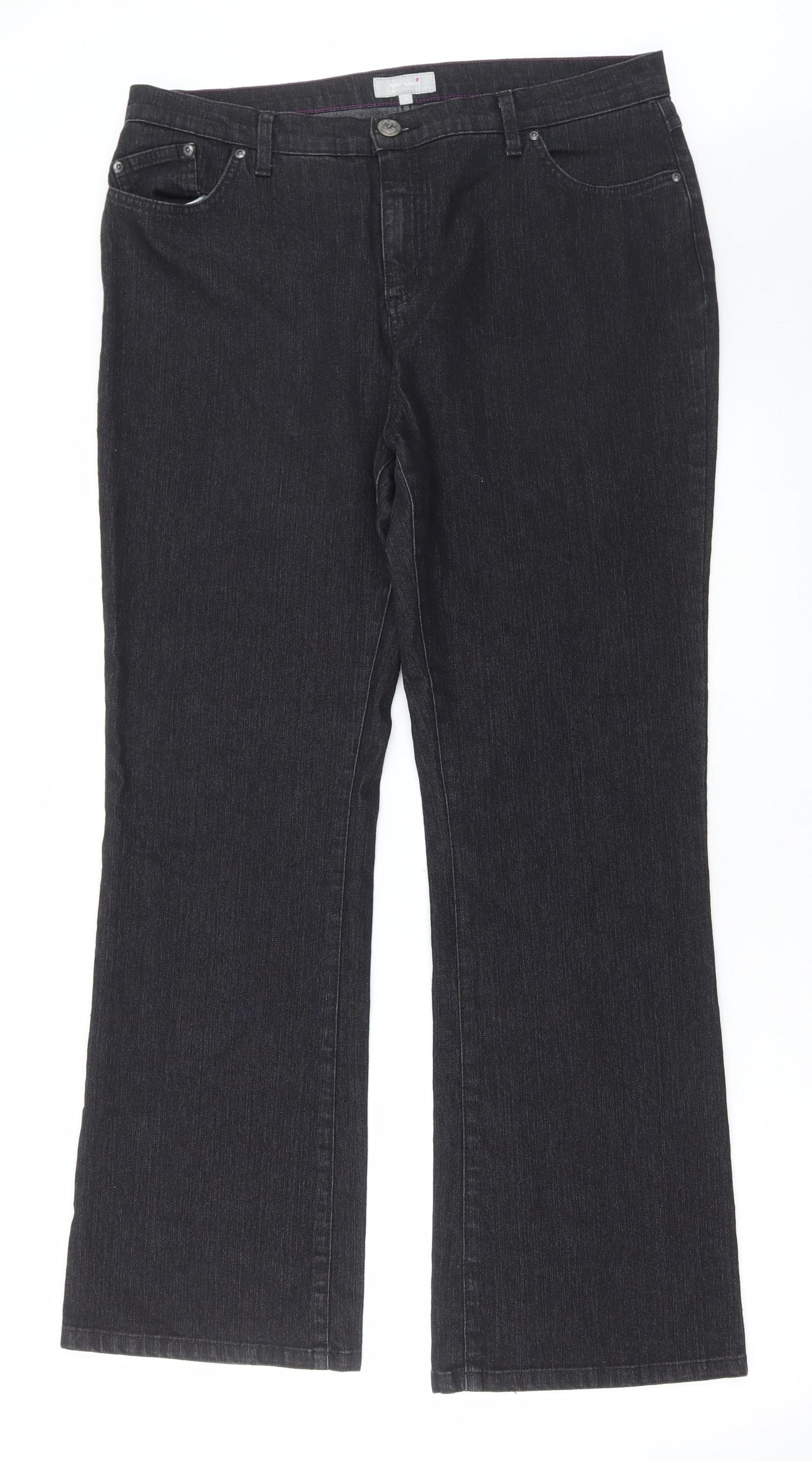 Per Una Womens Black Cotton Bootcut Jeans Size 18 L30 in Regular Zip