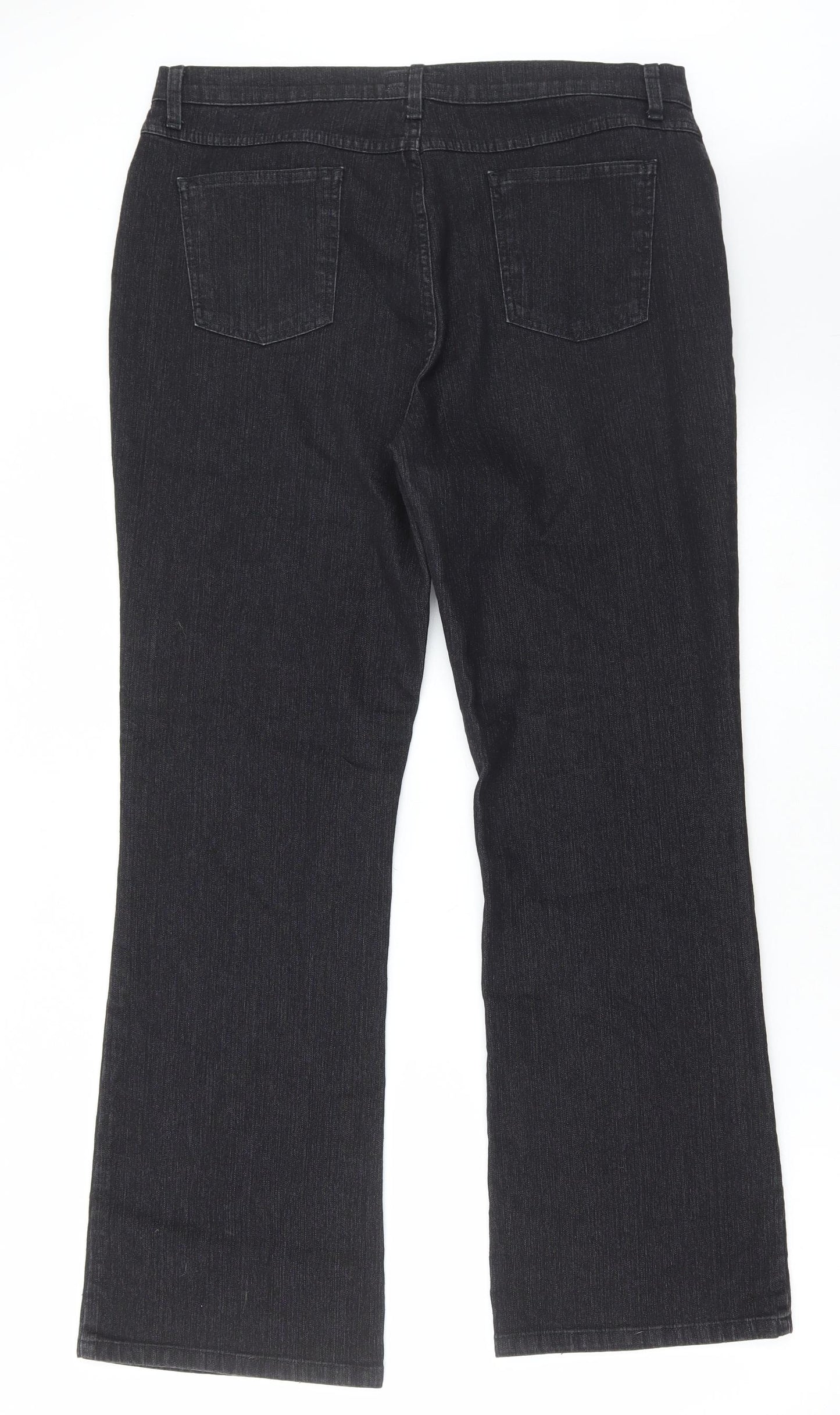 Per Una Womens Black Cotton Bootcut Jeans Size 18 L30 in Regular Zip