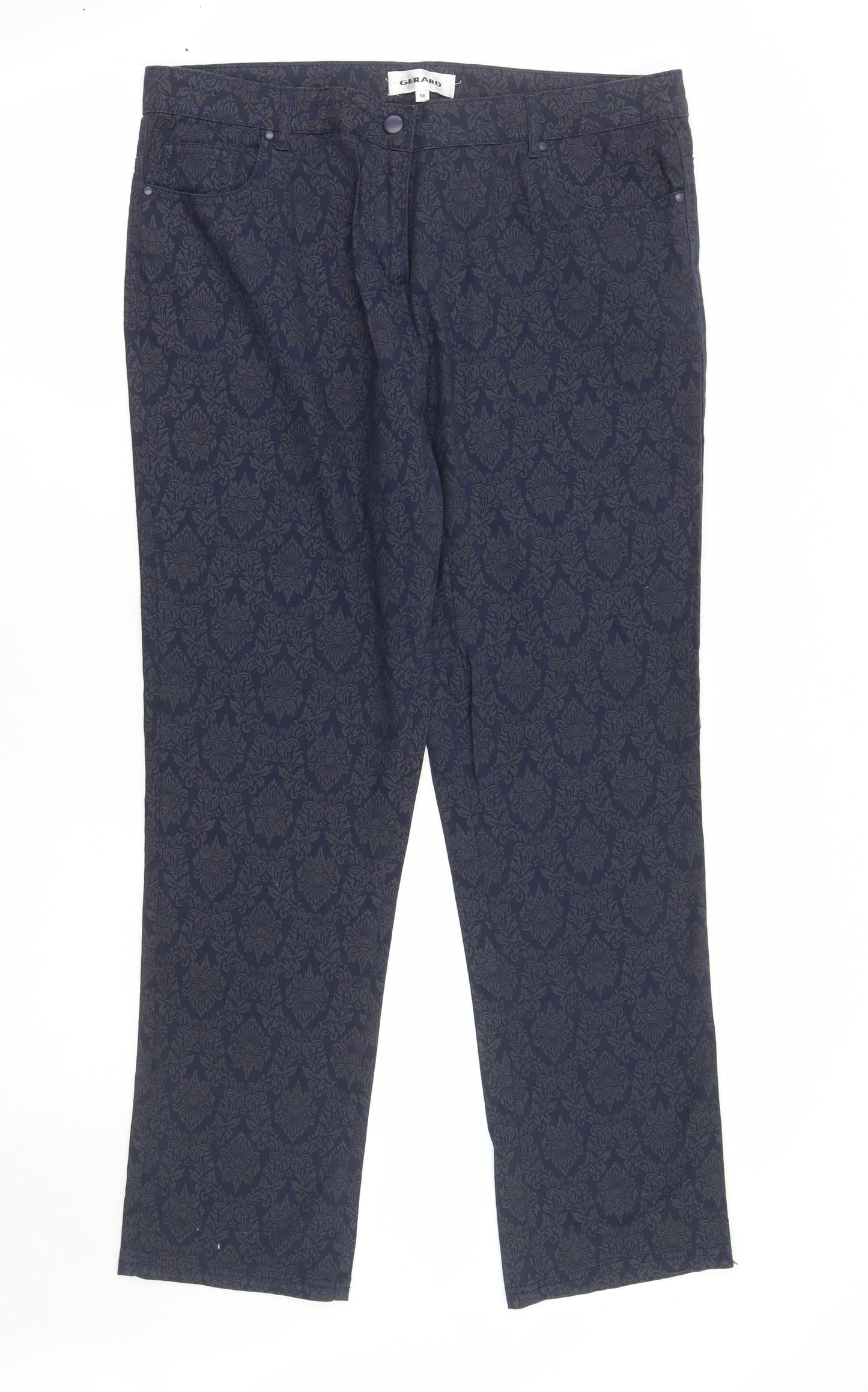 Gerard Womens Blue Geometric Cotton Trousers Size 16 L30 in Regular Zip