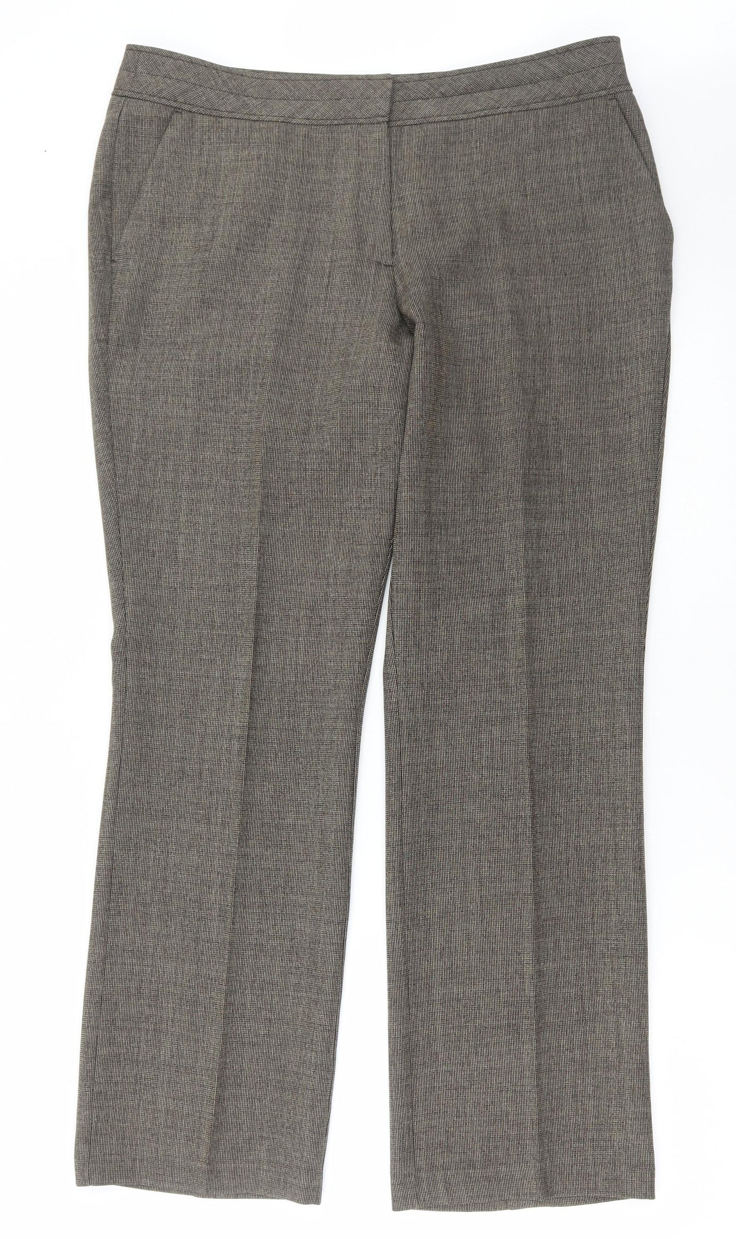 F&F Womens Brown Check Polyester Trousers Size 16 L31 in Regular Hook & Eye