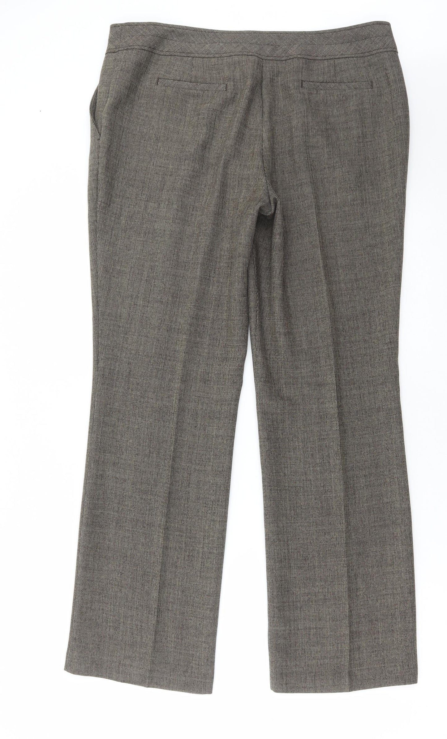 F&F Womens Brown Check Polyester Trousers Size 16 L31 in Regular Hook & Eye