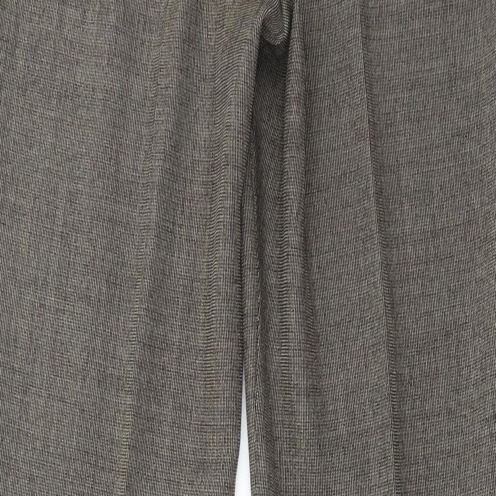 F&F Womens Brown Check Polyester Trousers Size 16 L31 in Regular Hook & Eye