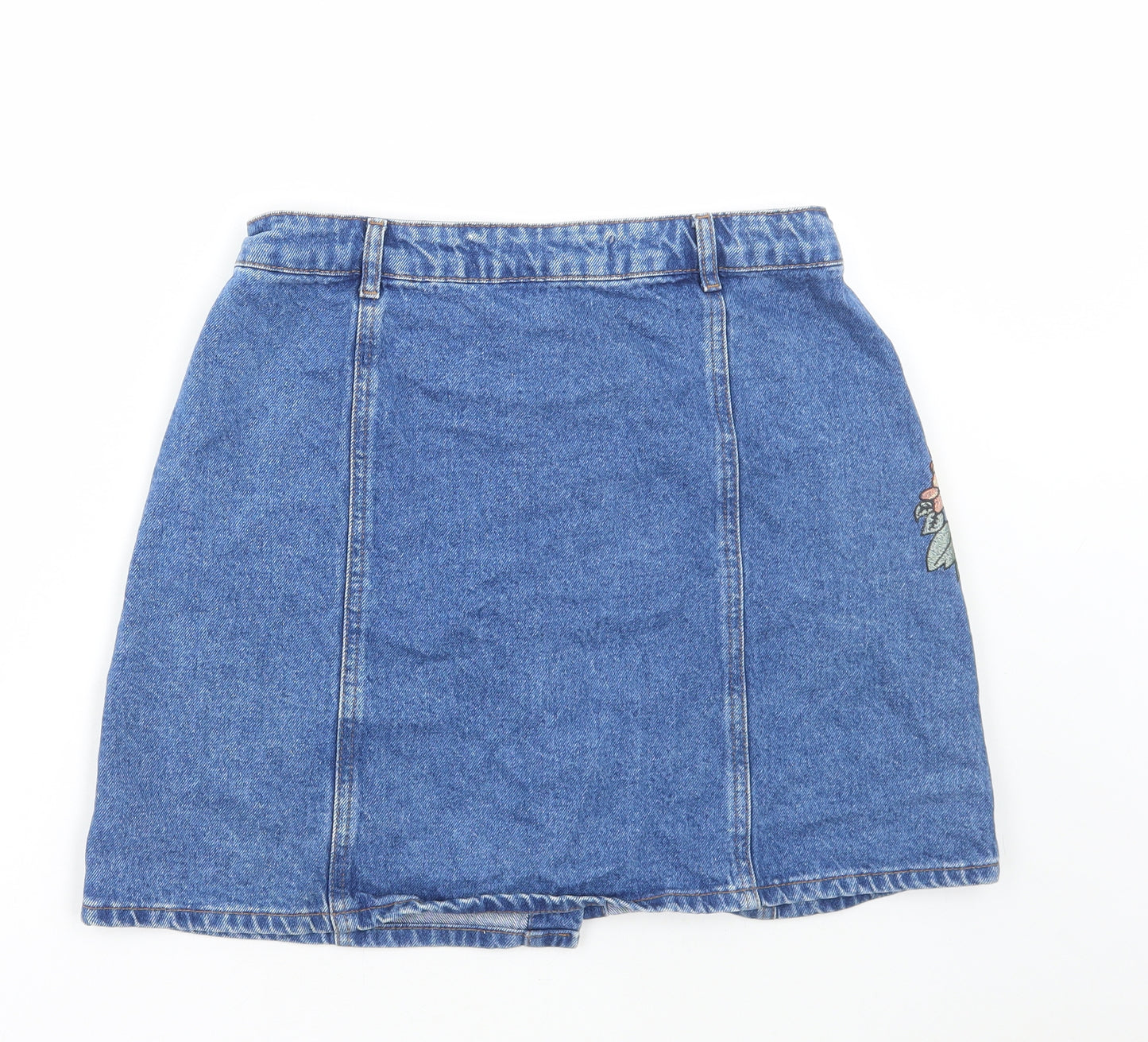 Denim & Co. Womens Blue Floral Cotton Mini Skirt Size 14 Button