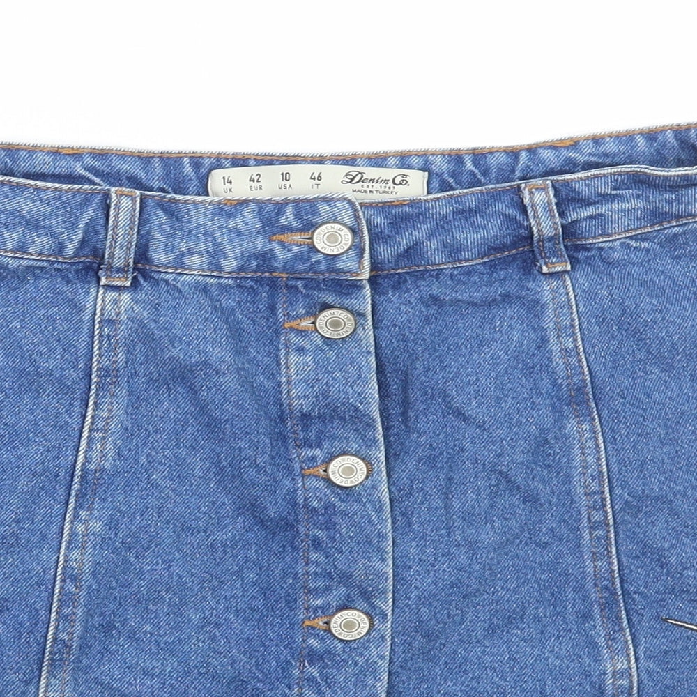 Denim & Co. Womens Blue Floral Cotton Mini Skirt Size 14 Button