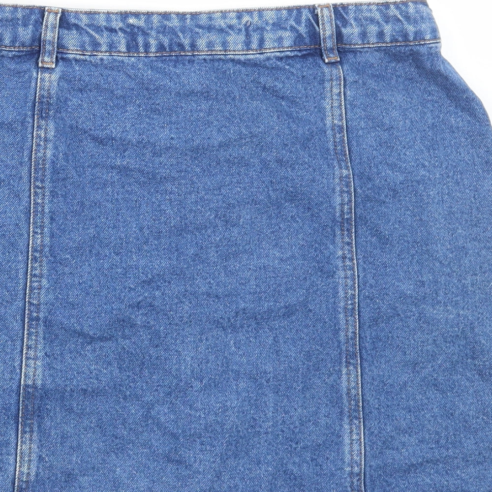 Denim & Co. Womens Blue Floral Cotton Mini Skirt Size 14 Button