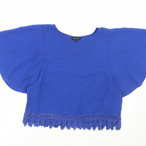 New Look Womens Blue Polyester Basic Blouse Size 6 Boat Neck - Lace Fringe