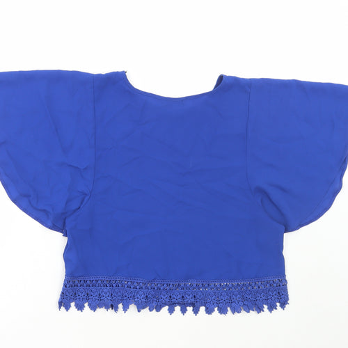New Look Womens Blue Polyester Basic Blouse Size 6 Boat Neck - Lace Fringe