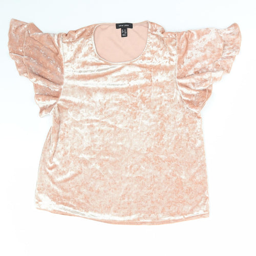 New Look Womens Pink Polyester Basic Blouse Size 14 Round Neck