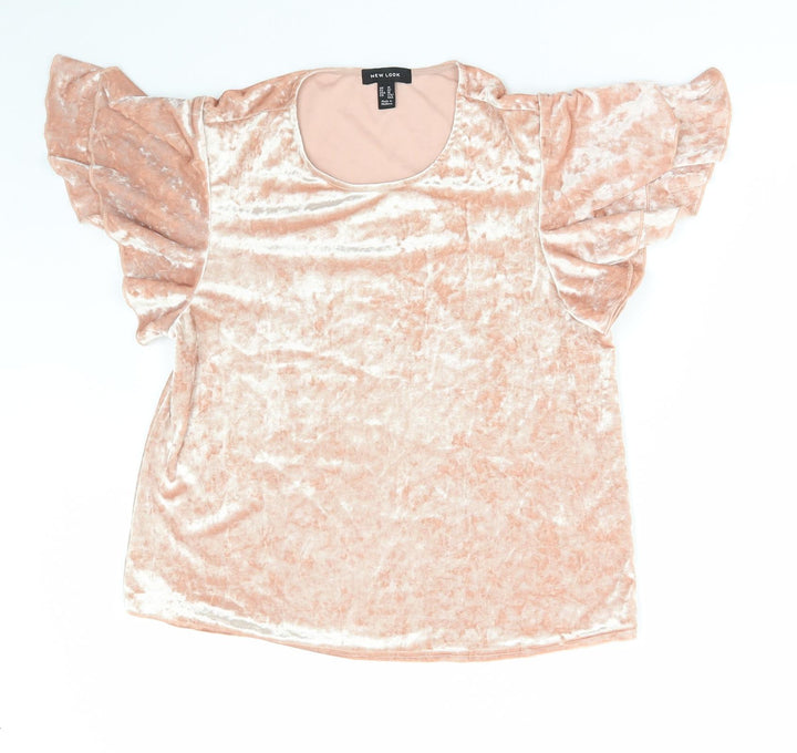 New Look Womens Pink Polyester Basic Blouse Size 14 Round Neck
