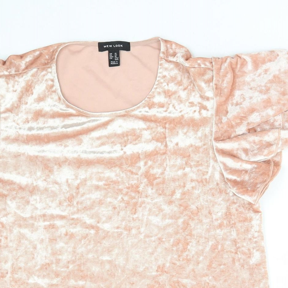 New Look Womens Pink Polyester Basic Blouse Size 14 Round Neck