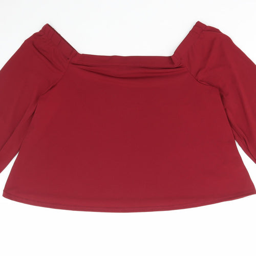 New Look Womens Red Polyester Basic T-Shirt Size 12 Off the Shoulder