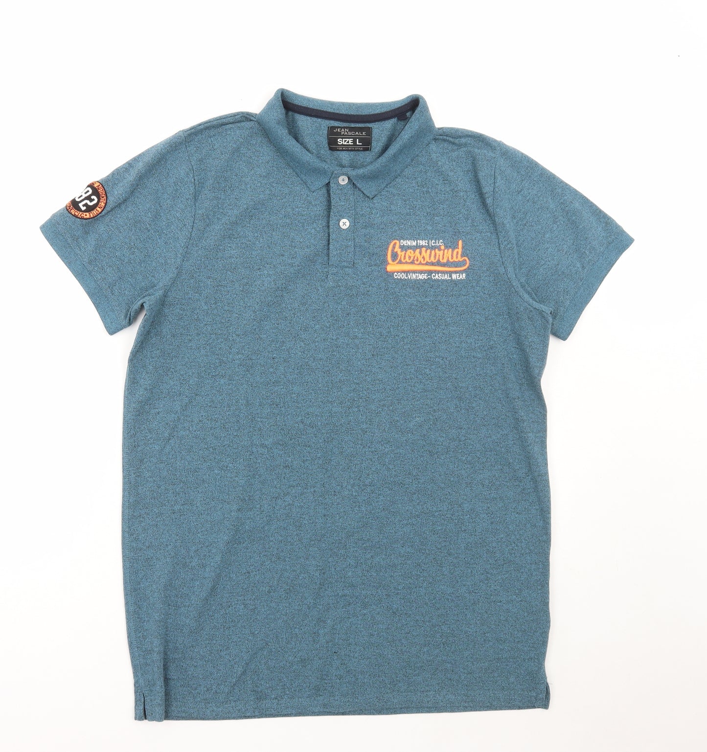 Jean Pascale Mens Blue Cotton Polo Size L Collared Button