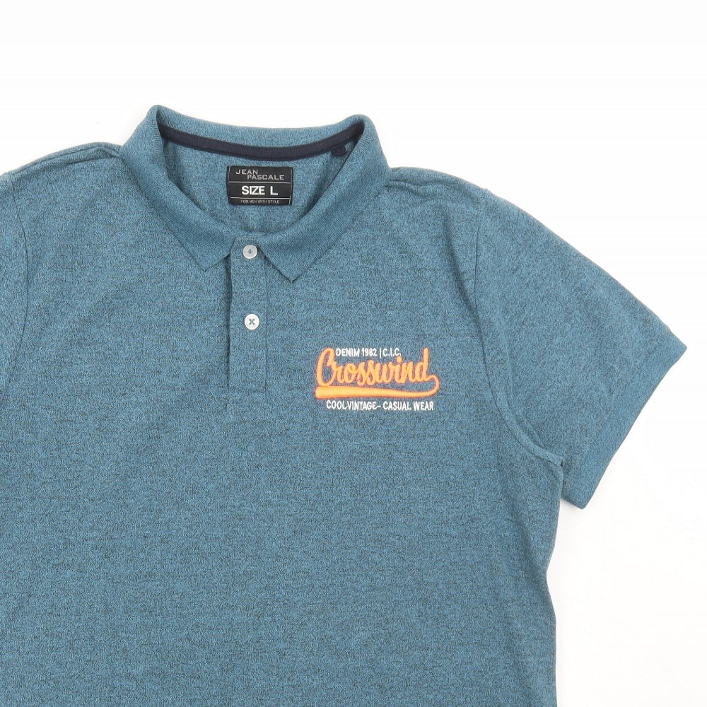 Jean Pascale Mens Blue Cotton Polo Size L Collared Button