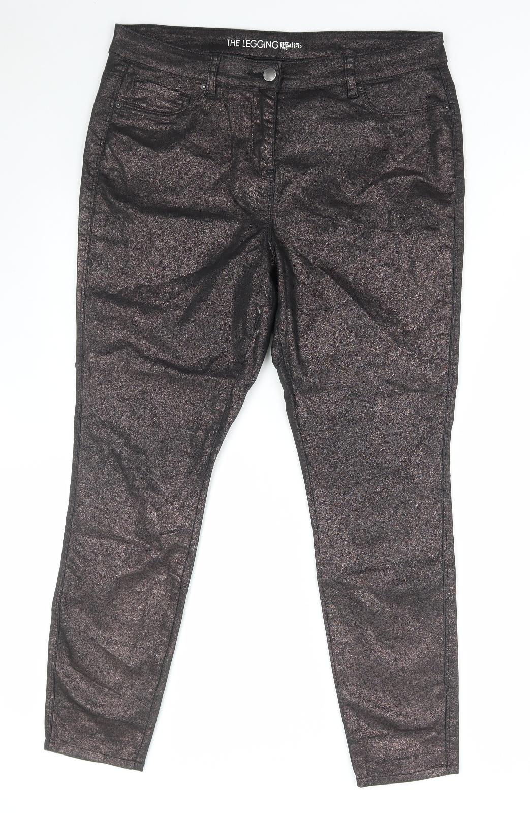 NEXT Womens Black Cotton Trousers Size 16 L28 in Regular Button