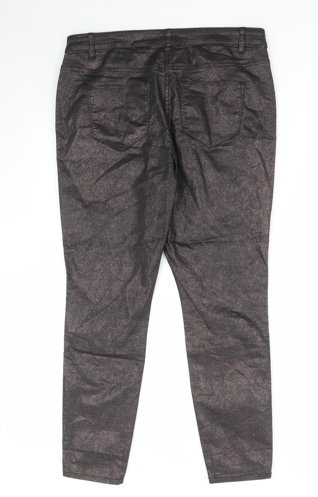 NEXT Womens Black Cotton Trousers Size 16 L28 in Regular Button