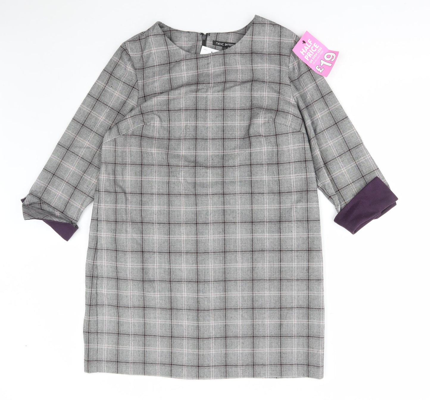 NEXT Womens Grey Plaid Viscose A-Line Size 16 Round Neck Zip