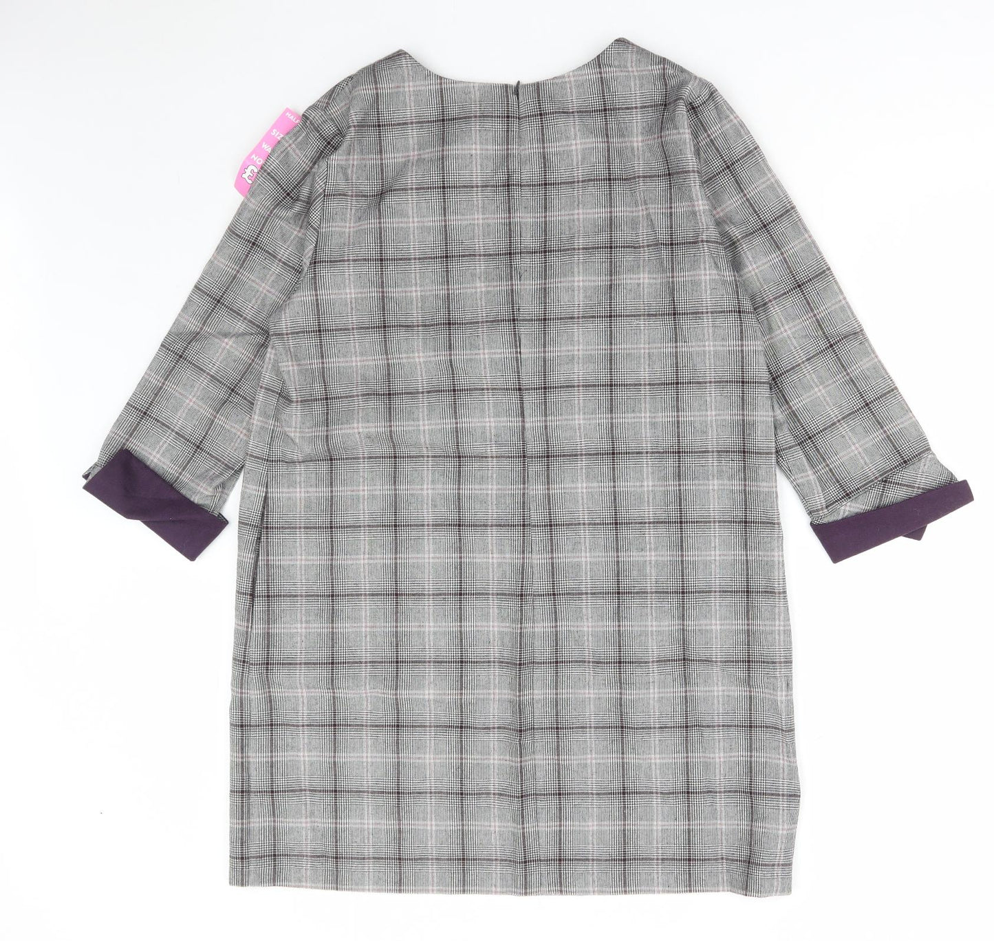 NEXT Womens Grey Plaid Viscose A-Line Size 16 Round Neck Zip