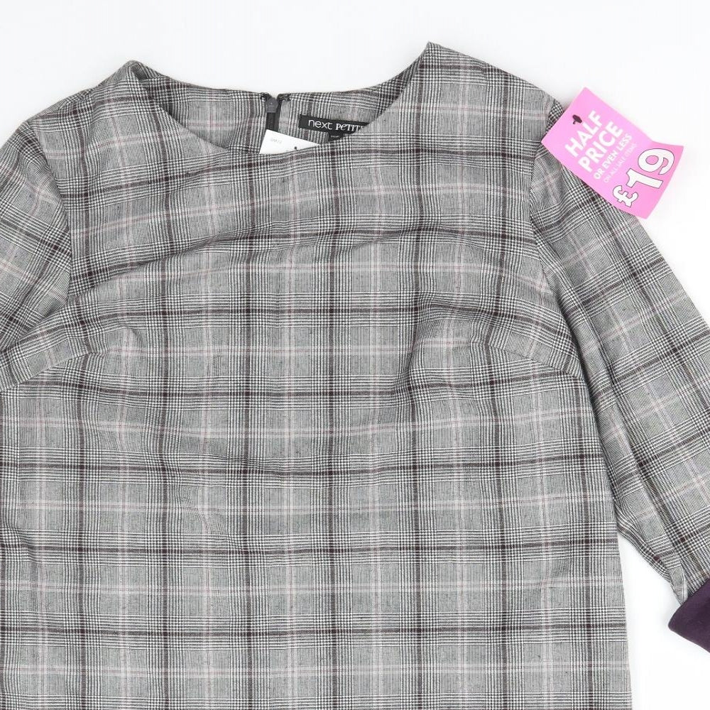 NEXT Womens Grey Plaid Viscose A-Line Size 16 Round Neck Zip